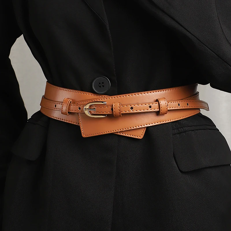 Simple PU Leather Detachable Girdle Fashion Pin Buckle Wide Waistband Vintage Coat Dress Belt For Women Clothes Decoration