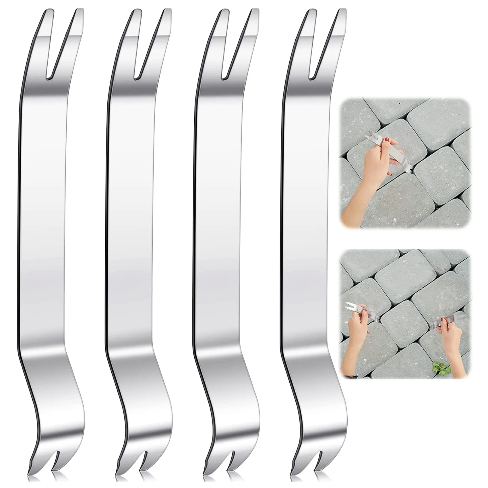 4Pcs Stainless Steel Skid Plate Snap Nail Lifter, Paver Extractor Tool Removal Raised Brick Settling Tool (185X22mm)