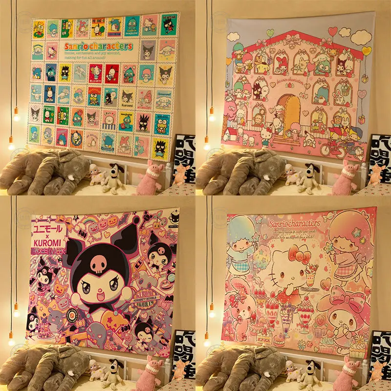 Sanrio Hallo Kitty Anime Kawaii Ins Wandbehang Stoff niedlichen Cartoon Hintergrund Schlafzimmer Wand dekoration Geschenke