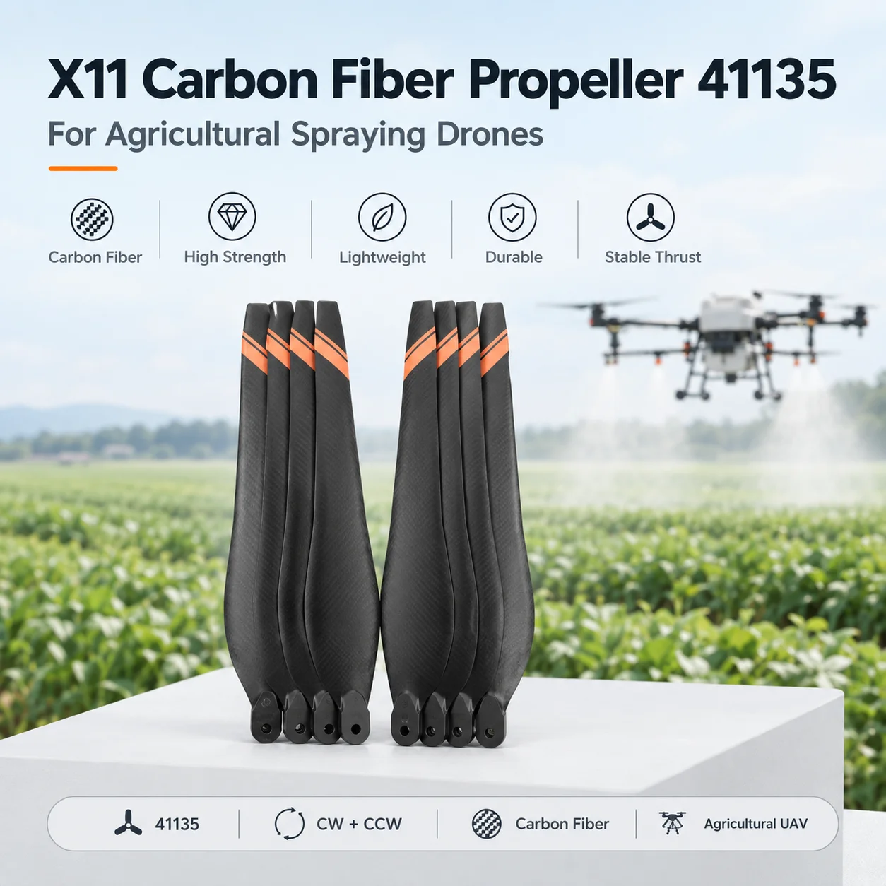XAERO 41135 41 inch High Carbon Folding Propeller CW CCW for Hobbywing X11 Jifei EA-30X Agricultural Drone