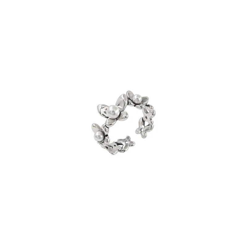 Echter 925er Sterlingsilber, Persönlichkeit, Blumenperle, verstellbarer Retro-Ring, edler Schmuck für Frauen, Party, elegante Accessoires