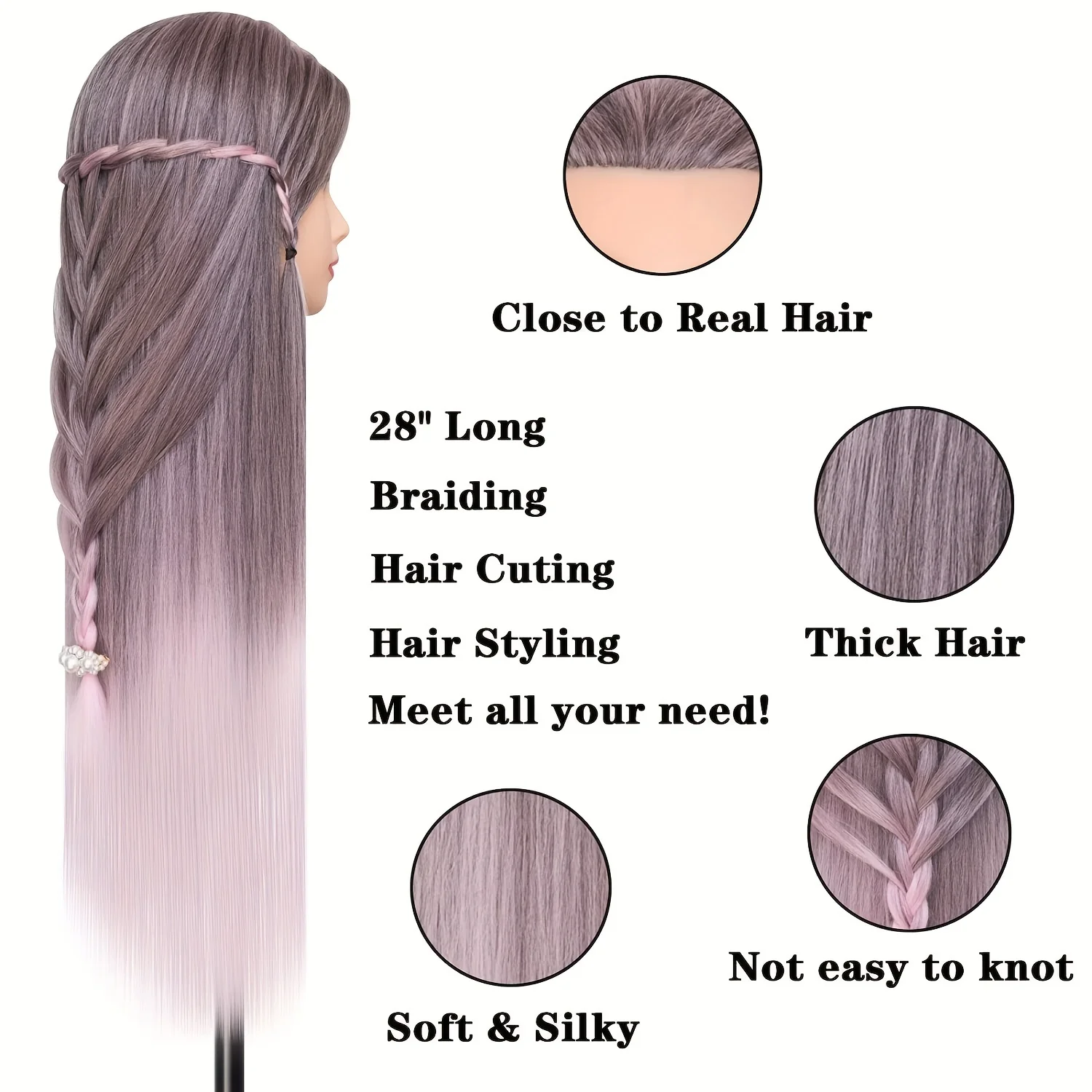 Colorful Mannequin Head Model with Long Synthetic Hair Extensions Perfect for Manikin Head Styling Hairdresser Training Braiding