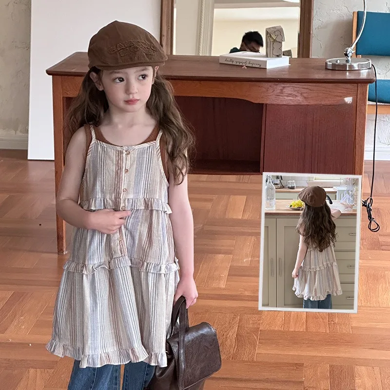 

Girls' Dress Sleeveless 2025 Summer Thin Cool Simplicity Style Breathable Children's Lace Camisole Skirt