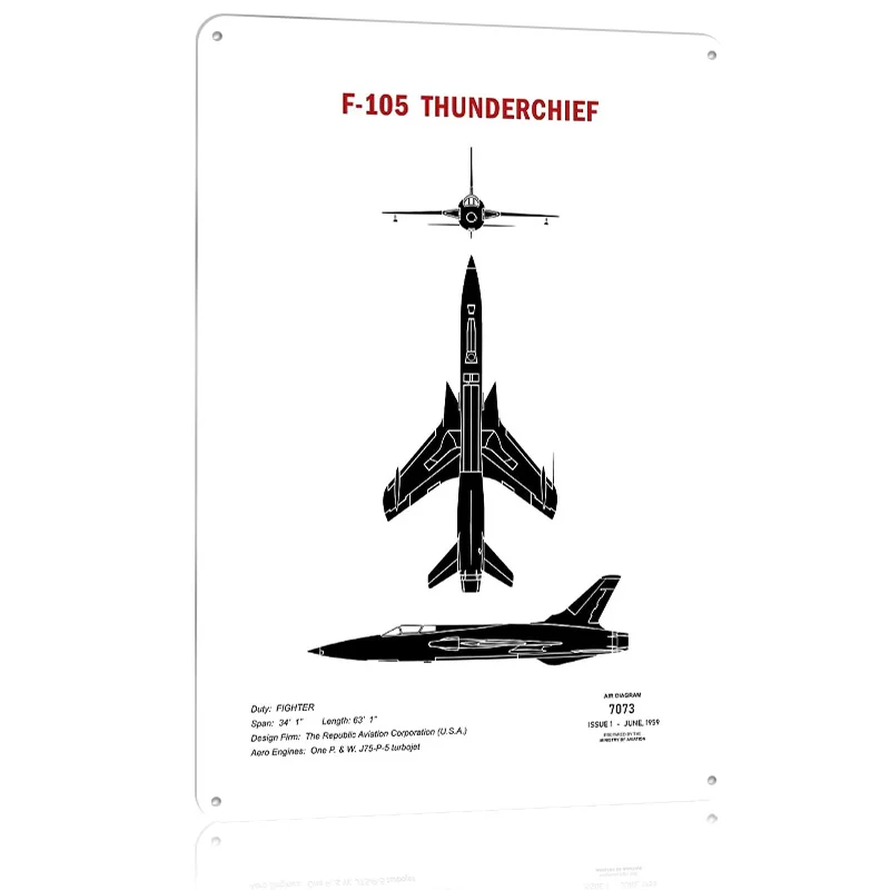 F105 Thunderchief Flugzeuge Aluminium Druck Poster Luxus Home Decor Artikel Benutzerdefinierte Metallschilder für Wandkunst Dekoration Retro