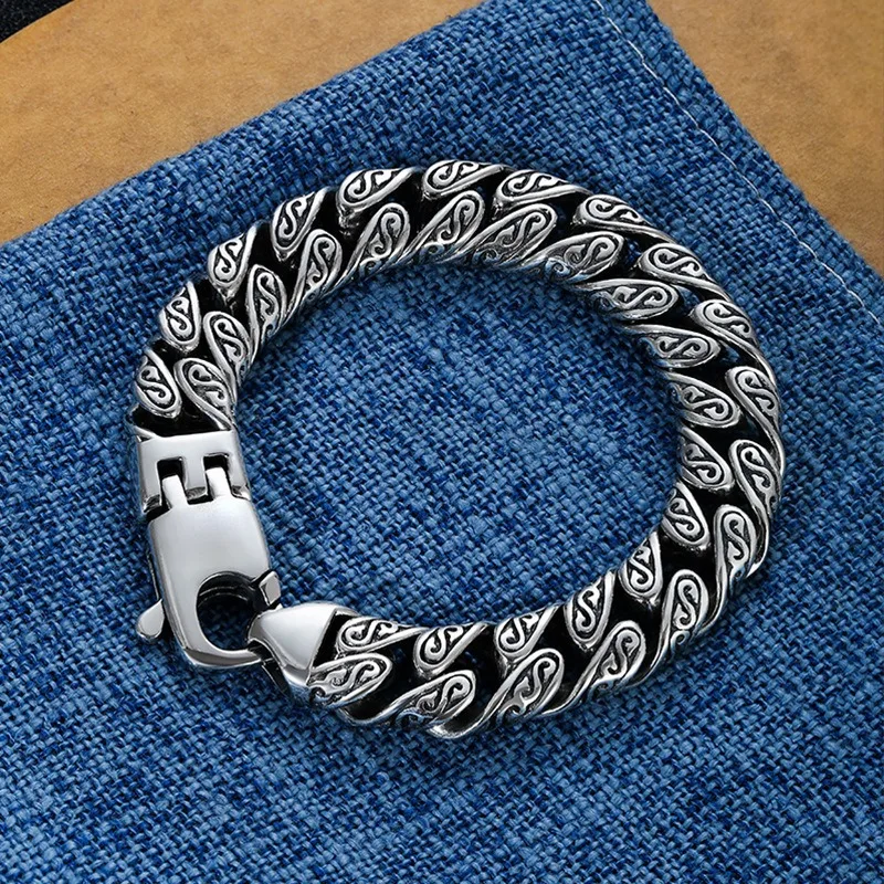 Men’s Thick Grass Pattern Bracelet Minimalist Personality Hip‑Hop Style Fashion Unisex Wrist Hand Jewelry Accessory