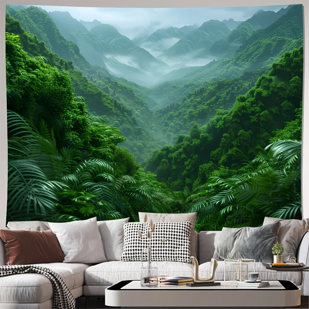Stunning Misty Jungle Mountains Landscape Tapestry Wall Art Mural Tropical Forest Nature Decor Home Accent Fabric Hanging Artwor