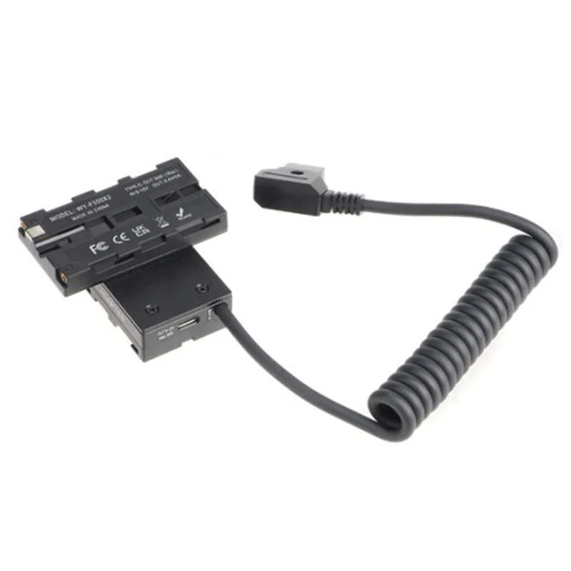 Dummy Battery D-Tap To Dual-Sided NP-F550 Coiled Cable DC Coupler Accessory For Monitor/Light/Mic/Transmitter Receiver