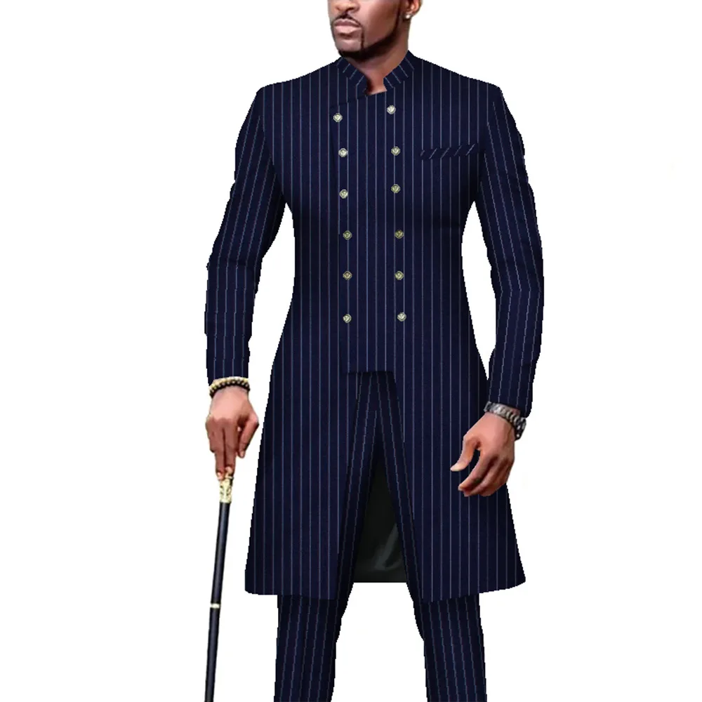 

Men's Stripe Formal Dress African Suit Business Dress Suit 2 Piece for Festival Wedding Tracksuit Men