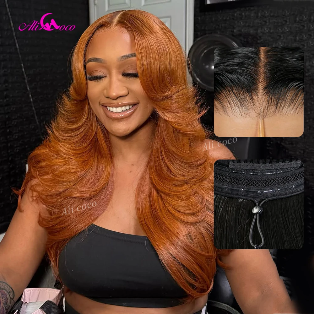 New Upgrade 13x6 Drawstring Glueless Lace Front Body Wave Human Hair Wigs Dirty Orange Colored 200 Density Pre Cut for Women