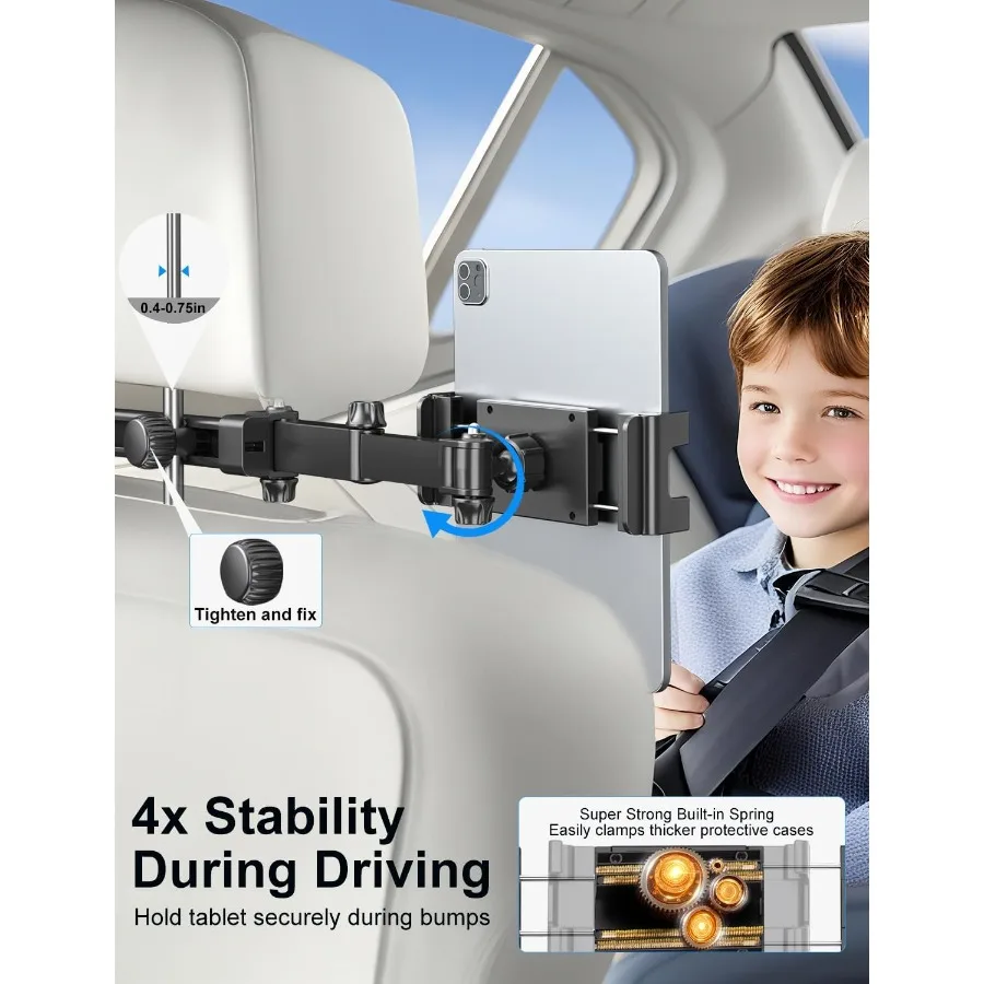 Soporte para tableta para reposacabezas de coche, asiento trasero para iPad, soporte plegable para asiento trasero, Compatible con teléfonos de 5,115,6 pulgadas, tabletas, viajes en carretera