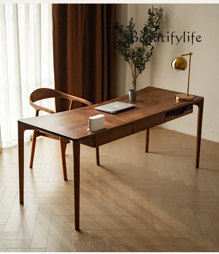 

muebles para hogar Nordic Black Walnut Cherry Study Table Home Study Simple Computer Light Luxury Curved Desk