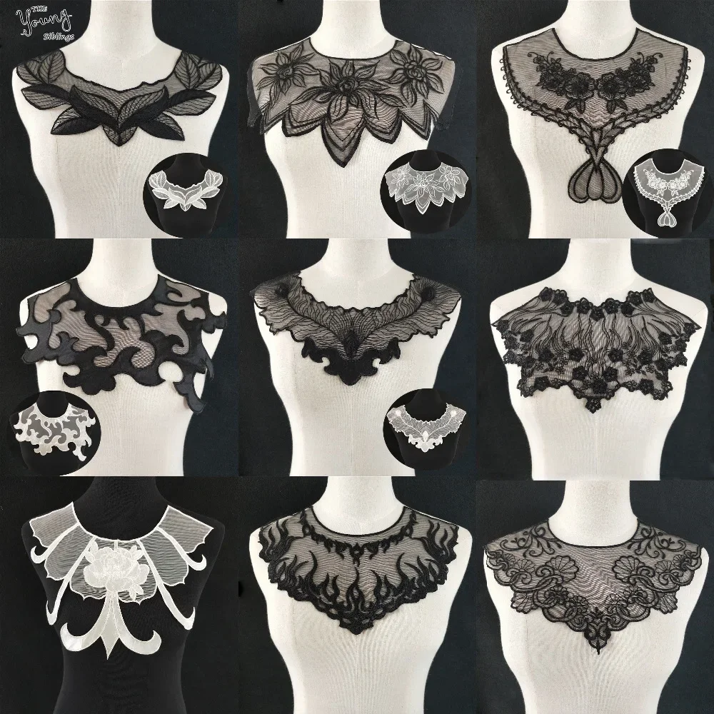 Black/White Guipure Flower Fabric Embroidery Sewing Applique Lace Collar trim Wedding dress Neckline DIY Clothing Accessories