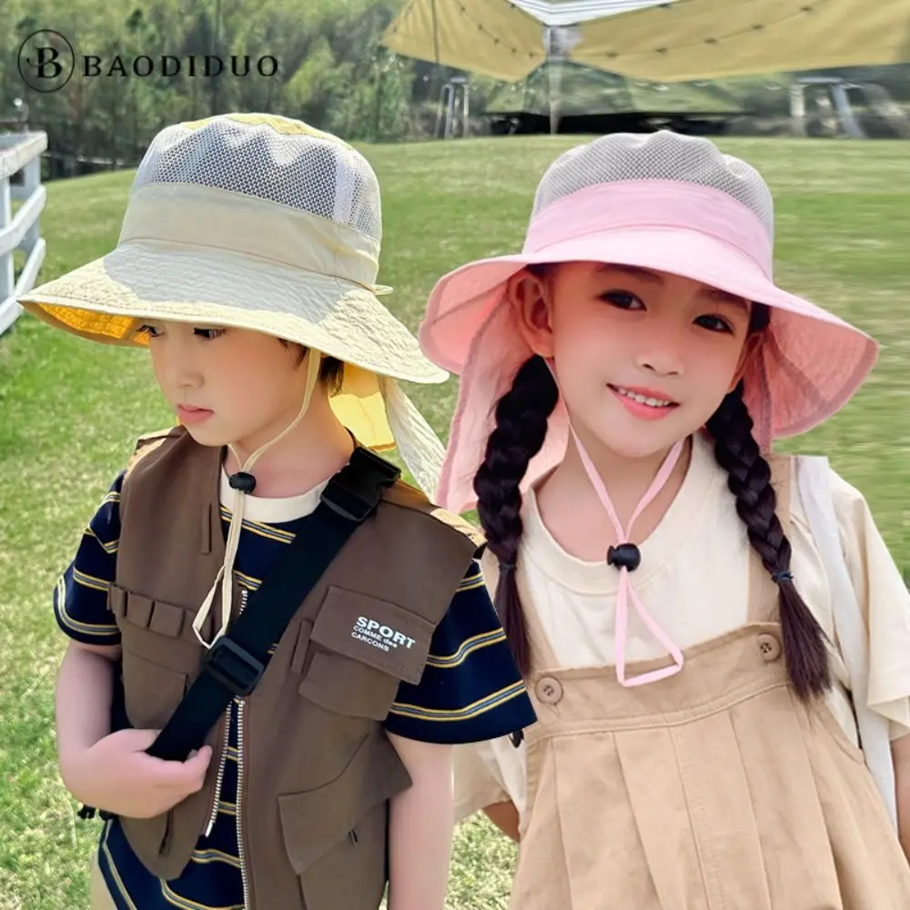 

Cute Breathable Kids Shawl Sun Hat Cotton Quick Dry Baby Sun Protection Hat Wide Brim Sunscreen Children Fishman Hat Girls