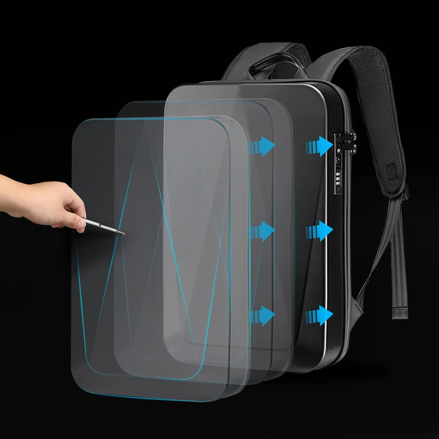 JUMO CYLY Anti-Theft Hard Shell Laptop Backpack USB Waterproof Travel Bag 17 Inch Lock Slim Gaming Computer