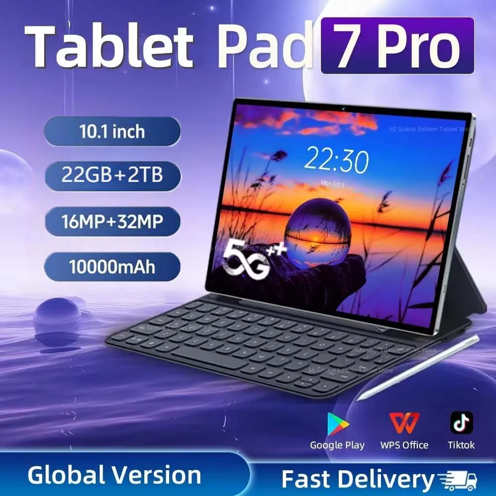 

2026 New Pad 7s pro Tablet PC 10.1" Global Edition 5G Dual SIM Android 15 Tablets 22GB+2TB WiFi GPS Children's Kids Tab Tablet