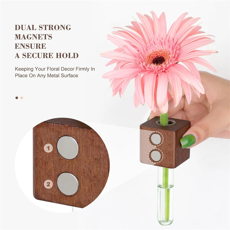مزهرية أنبوب اختبار مغناطيسي خشبي للثلاجة يمكنك صنعها بنفسك تشكيلة زهور محاكاة حامل زهور ديكور قوي لثلاجة المطبخ #2
