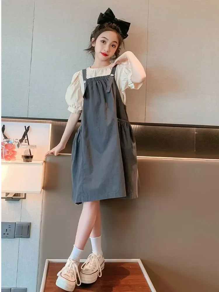 

Модный летний стильный комплект из двух предметов с модной детской юбкой, оригинальное детское платье, летний костюм с тонкой юбкой на подтяжках