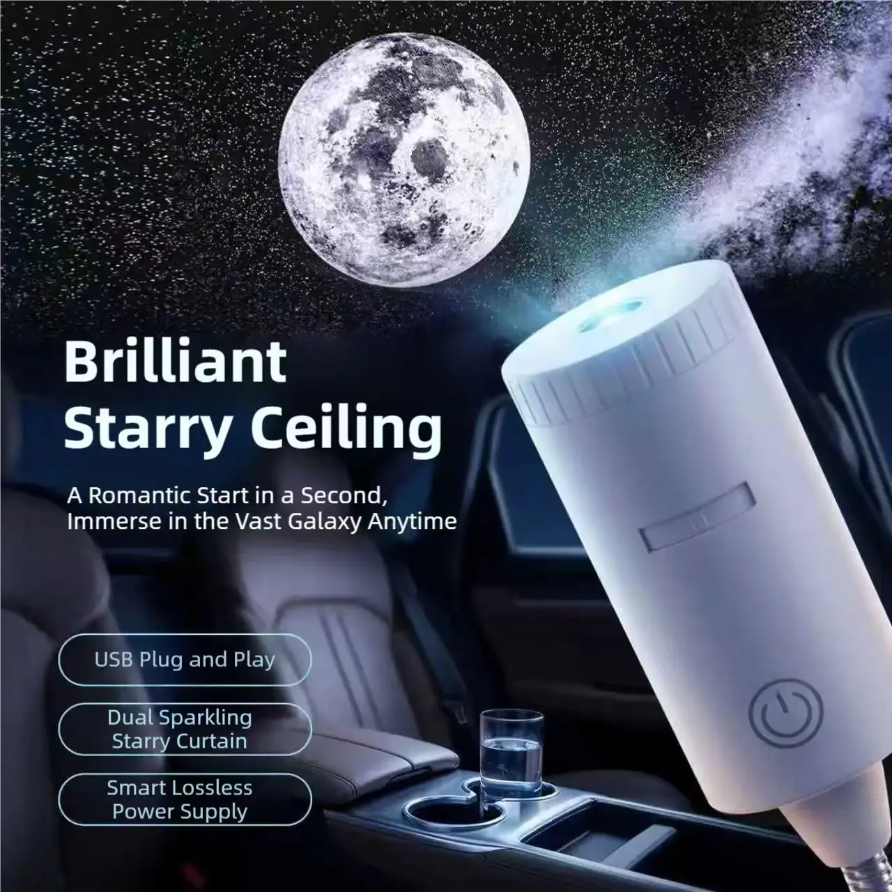TINSOL USB Starry Sky Projector 360° Adjustable Mood Light Suitable for Car Interior and Home Bedroom Romantic Night Light image 3
