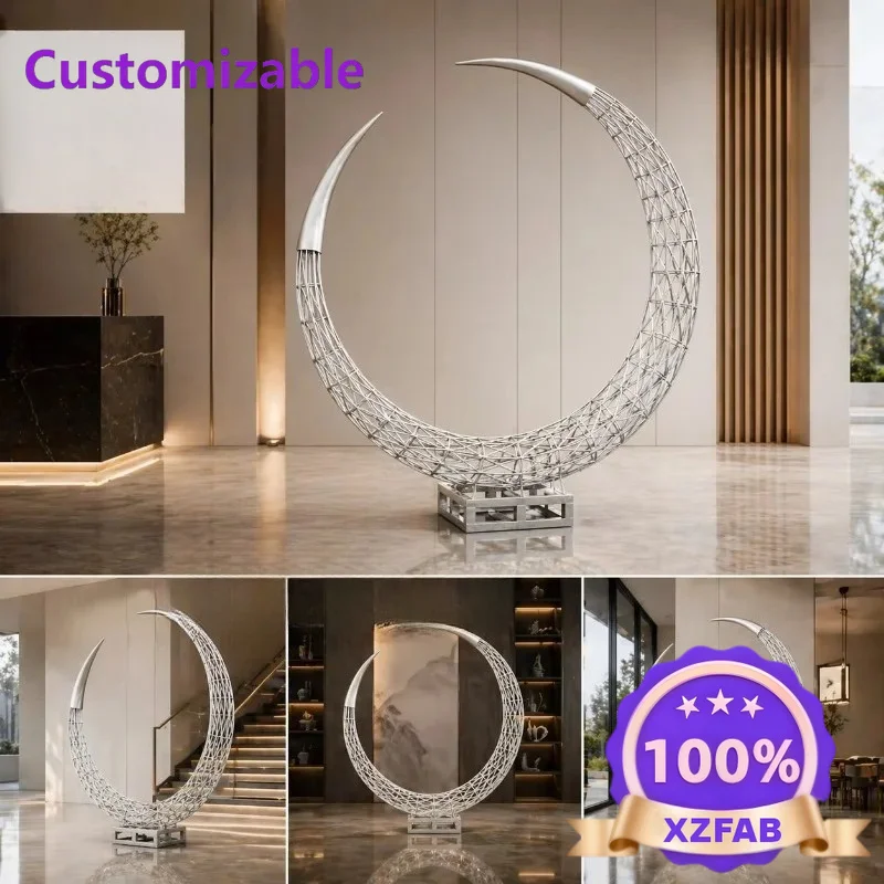 Factory Direct 2026 Stainless Steel Sculpture Large Mirror Metal Art Ornament Outdoor Garden Courtyard Lawn Modern Style