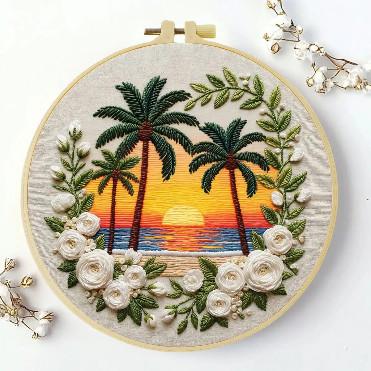 1 Stück 20X20CM/15X15CM 7,87/6,3 Zoll Sonnenuntergang Stickerei Starter-Kit DIY-Kit DIY Stickerei-Set Handarbeiten Nadelkunst Heimdekoration – Detail 2