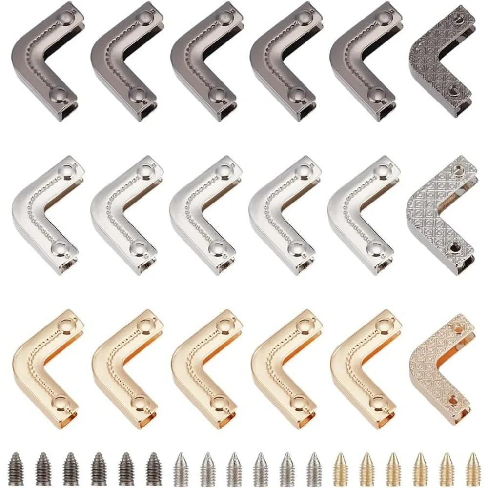 18 Sets Purse Edge Decorative Clip Buckles 3 Colors Purse Edge Protector Metal Purse Corner for Bag Screw-in Bag Corner Clip