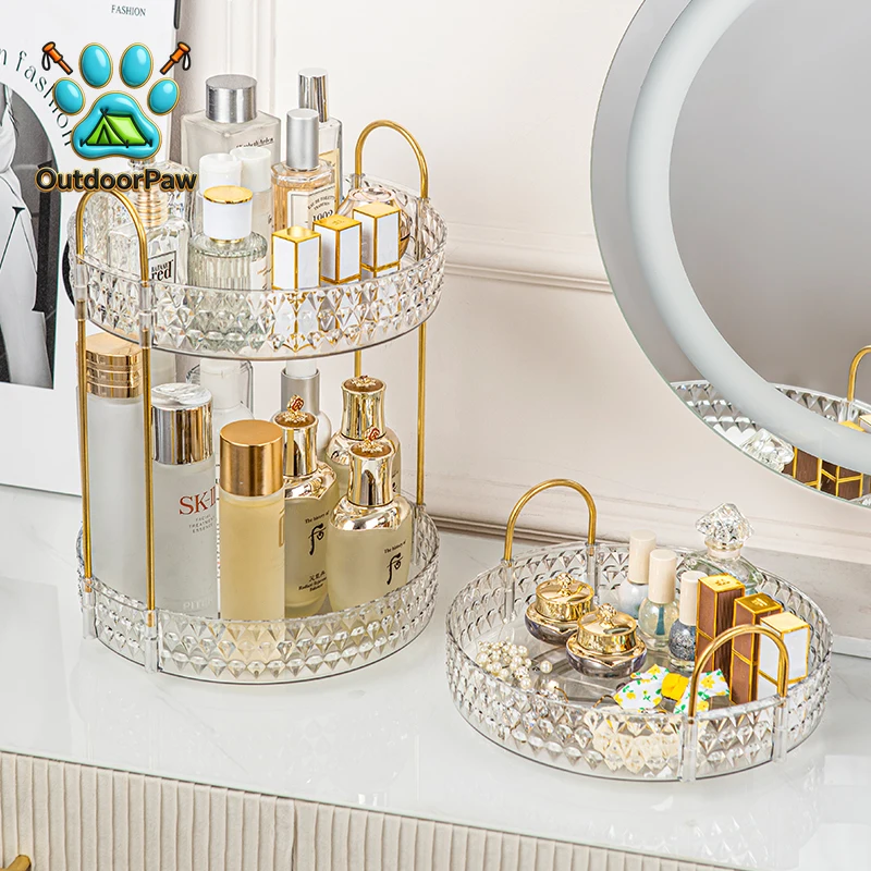 Rotating Cosmetic Organizer 3 Tier Transparent Diamond Pattern Cosmetic Rack Bathroom Cosmetic Vanity Organizer Countertop