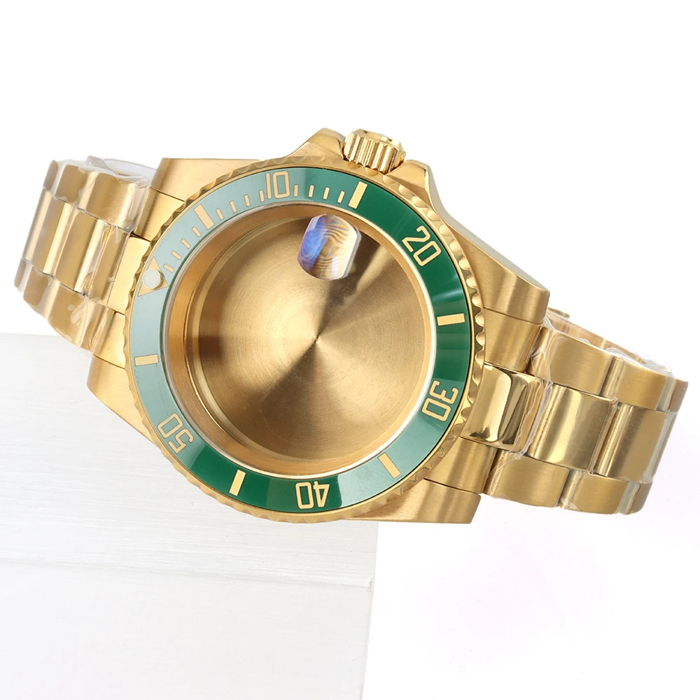 

40mm NH35 Case Gold Sapphire Glass for GMT SUB Yacht-Master Watch Case NH34 NH35 NH36 movement 28.5mm Dial Polish Oyster Strap