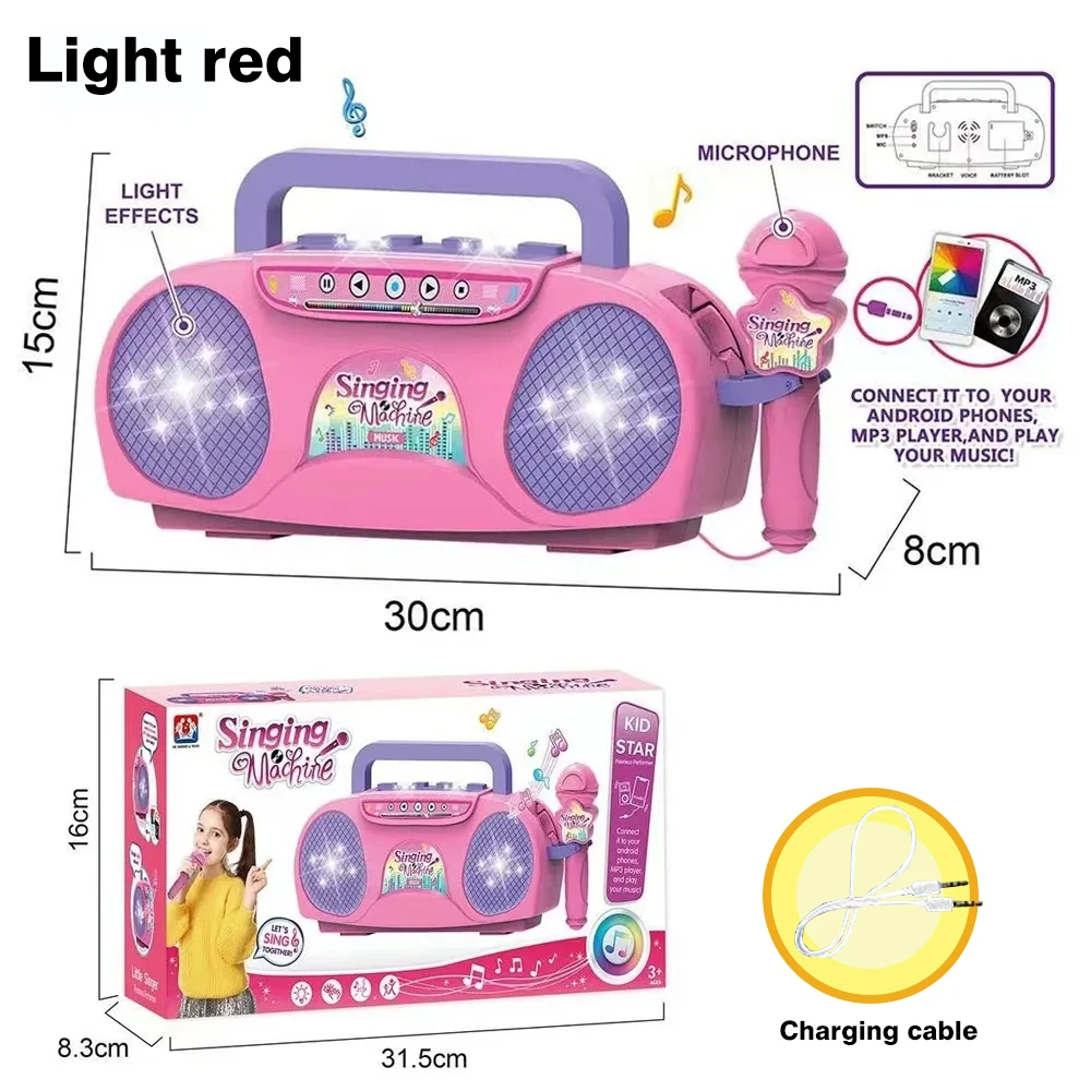 Microfono per bambini Macchina per karaoke Strumento musicale Giocattoli con luce Giocattolo educativo da viaggio per interni ed esterni Regalo per bambina