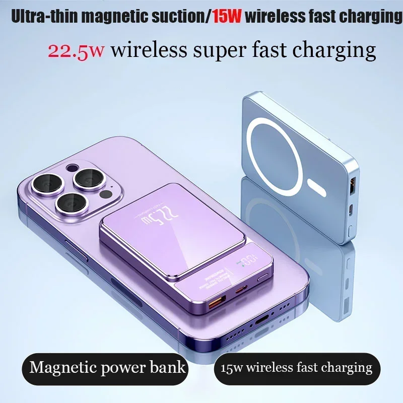 Portable 20000mAh Power Bank Magnetic Fast Wireless Charger for IPhone 12 13 14 Pro Max External Auxiliary Battery Pack