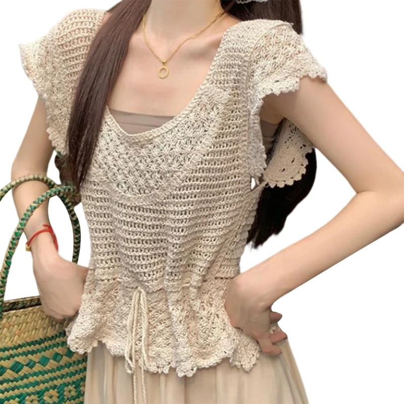 Casual and Fashionable Crop Top Knitwear Comfortable Short Sleeve Loose Blouses