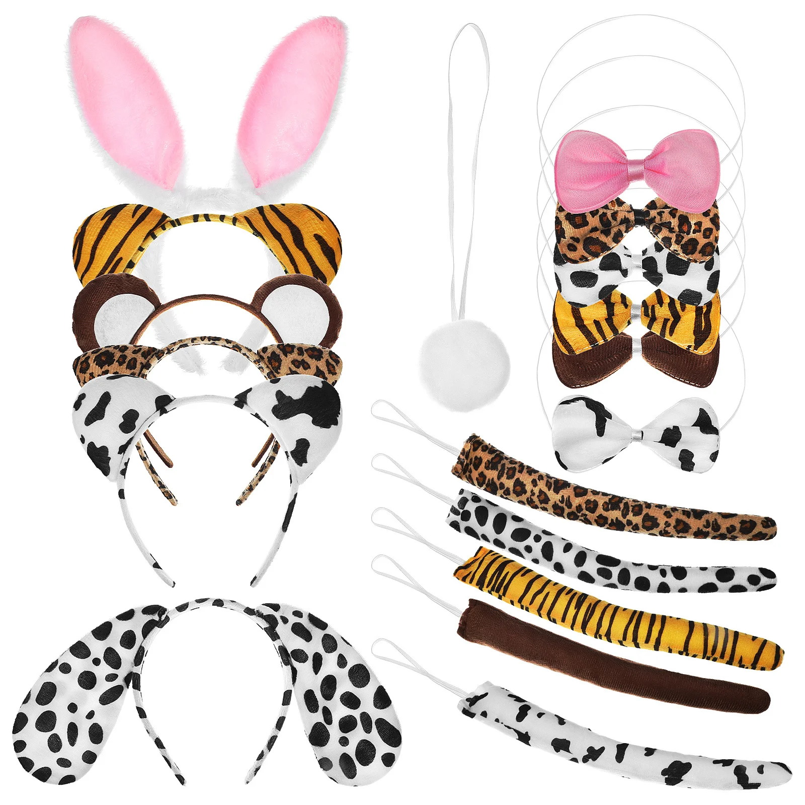 6 مجموعات آذان الحيوان Headbands ربطات القوس فيونكة ذيول تأثيري الدعائم لحفلة عيد الميلاد هالوين زي ملحق للأطفال البالغين الحيوان