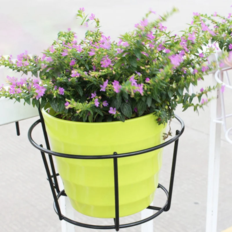 4Pcs Hanging Railing Planters Flower Pot Holders Plant Iron Racks Fence Metal Potted Stand Mounted Balcony Baskets