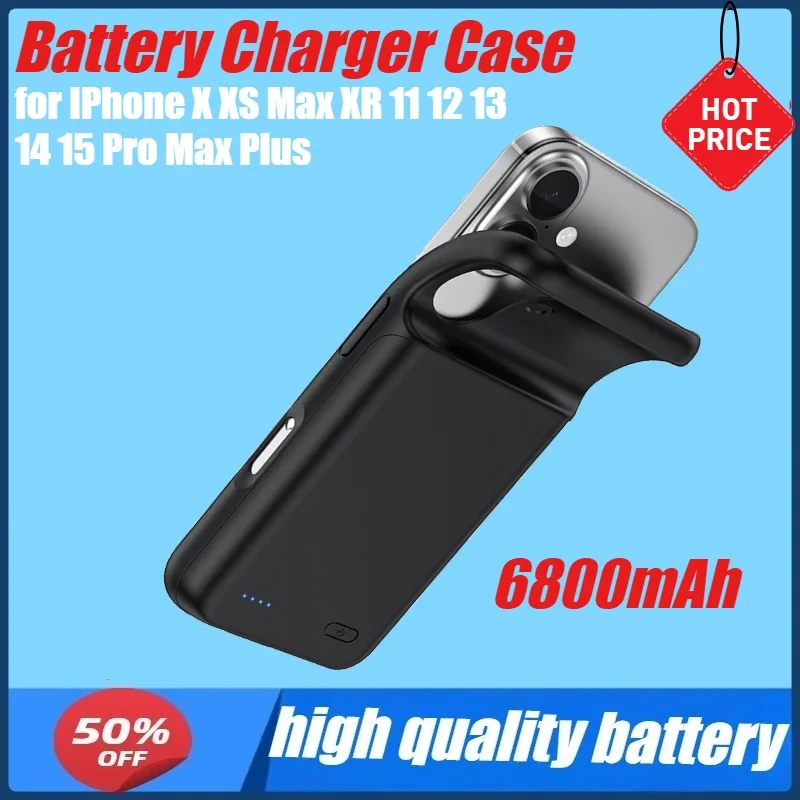 

6800mAh Power Bank Battery Charger Case for IPhone X XS Max XR 11 12 13 14 15 Pro Max Plus 12 13 Mini Power Bank Charger Case