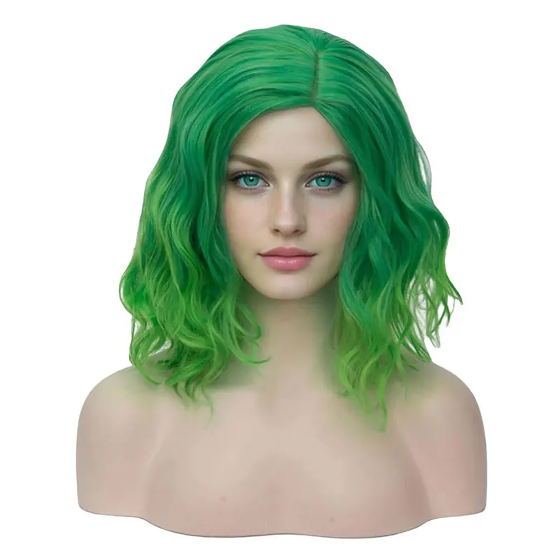 

Fashionable synthetic fiber wig for women with a preference for instant noodles roll, colored green synthetic fiber wig