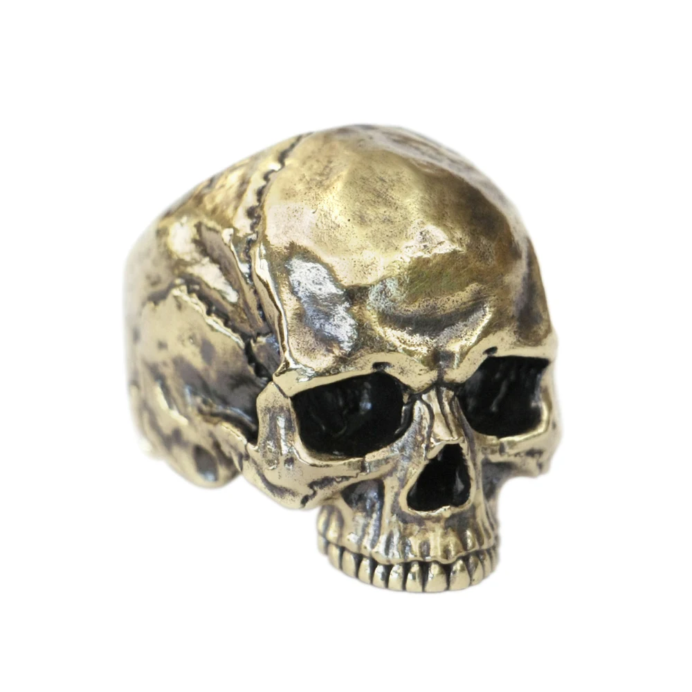 Details Brass No Chin Skull Ring Biker Rock Punk Adjustable Ring BR437 US Size 8~15