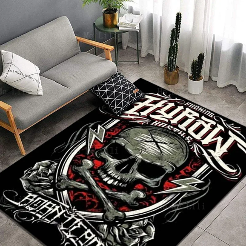 Halloween Shield Style Skull And Crossbones Warning Non Slip Flannel Floor Rugs By Ho Me Lili