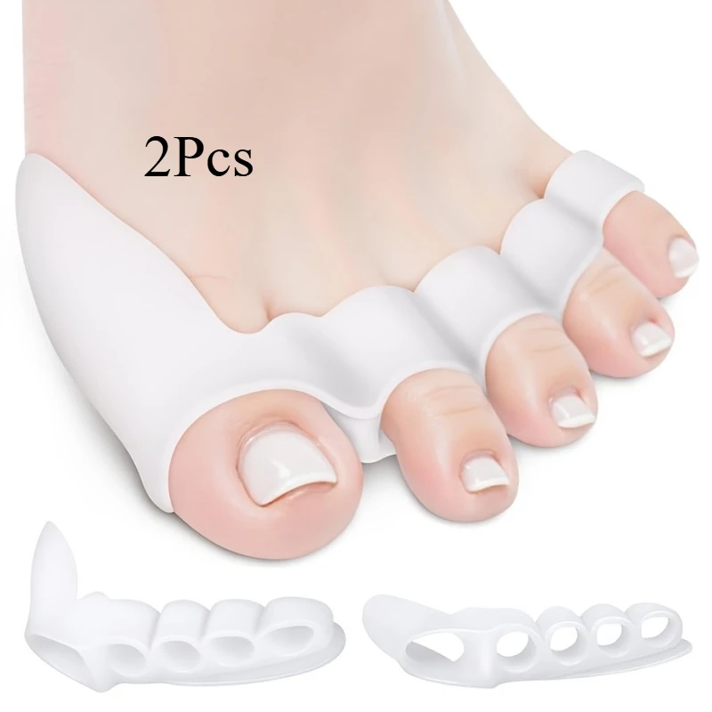 2Pcs Soft Gel Toe Separators (5 Loops), Toe Spacers for Daily Wear Yoga Relax, Flexible Reusable Men Women All Shoes