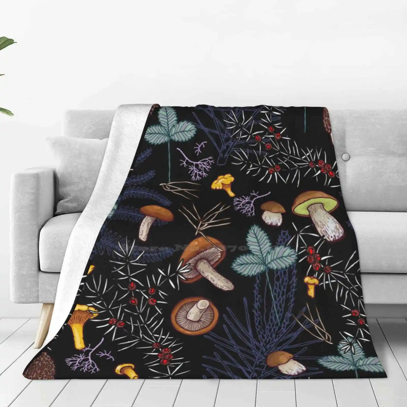 Dark Wild Forest Mushrooms For Home Sofa Bed Camping Car Plane Travel Portable Blanket Mushrooms Fungus Mycology Pattern Nature