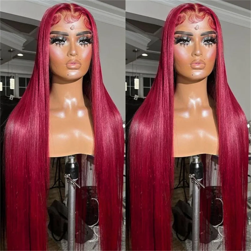 بورجوندي 99J أحمر اللون مستقيم 13x4 الدانتيل الجبهة خصلات الشعر المستعار الإنسان للبيع البرازيلي الدانتيل الشفاف شعر مستعار أمامي 100% شعر الإنسان