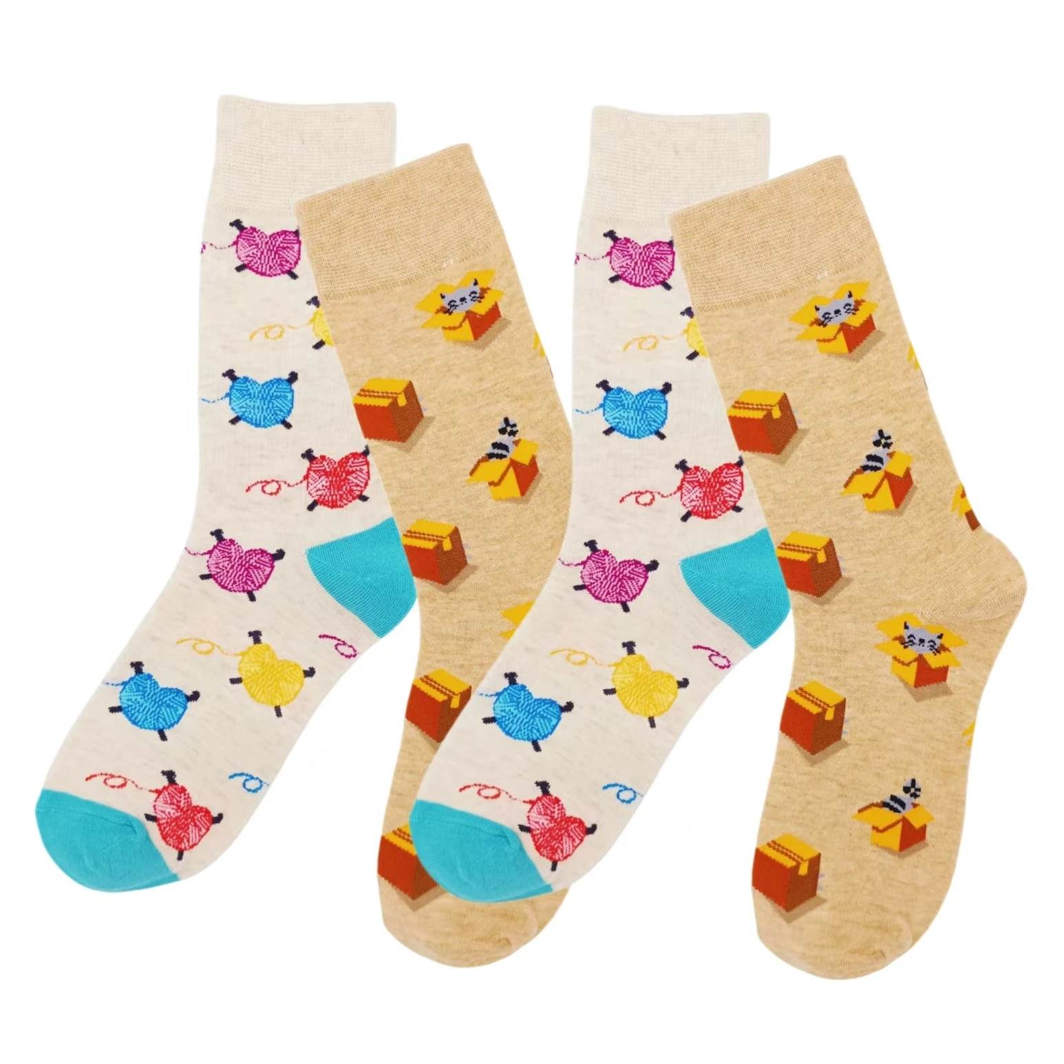 2 pairs of cat love jacquard socks for autumn and winter warm and cute mid-calf socks