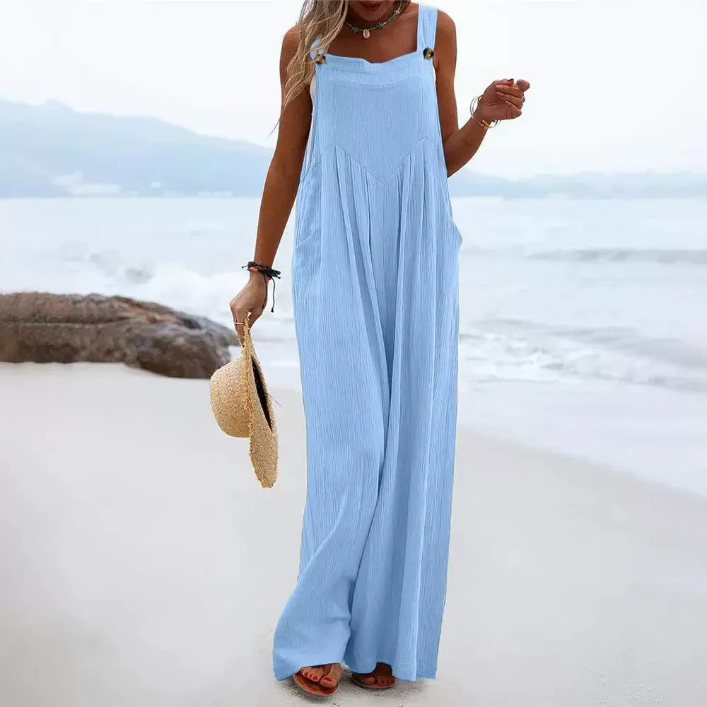 Women's Strap Loose Wide Leg Pants Jumpsuit Playsuit Solid Color Summer Fashion Long Full Length Pants Overall