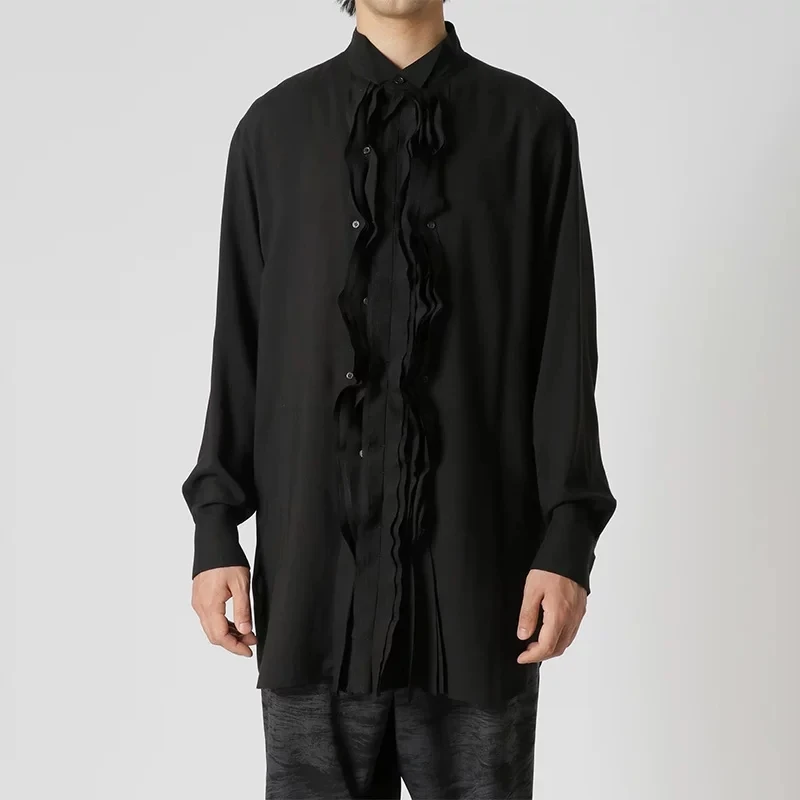 S-6XL 2026 Nova Coleção de Roupas Unissex Masculinas e Femininas, Camisa Casual Plissada com Gola Alta Tripla Elegante Estilo Palaciano, Tamanhos Gran