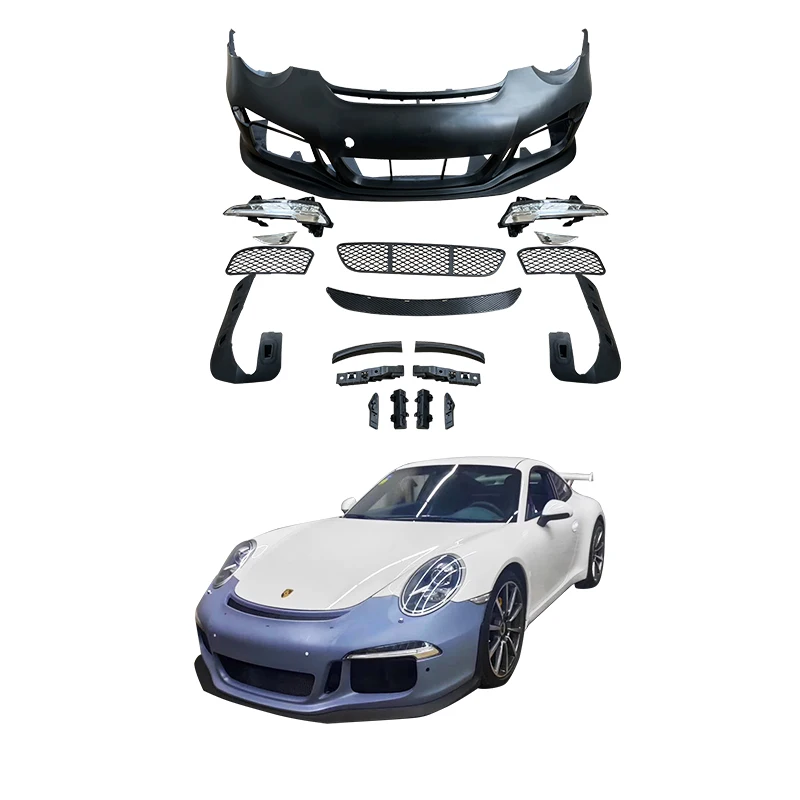 

New For 2012-2015 911 GT3 Molded Front Bumper Assembly & Car Grille Body Kit for Upgrade 991 Front Spoiler for Car