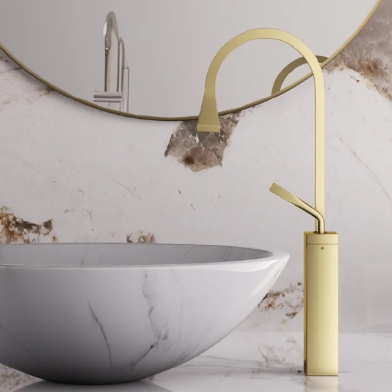 Brushed Gold Bathroom Faucet Brass Gray Basin Faucet Chrome Sink Mixer Cold & Hot Water Mixer Sink Tap Tall Lavotory Tap