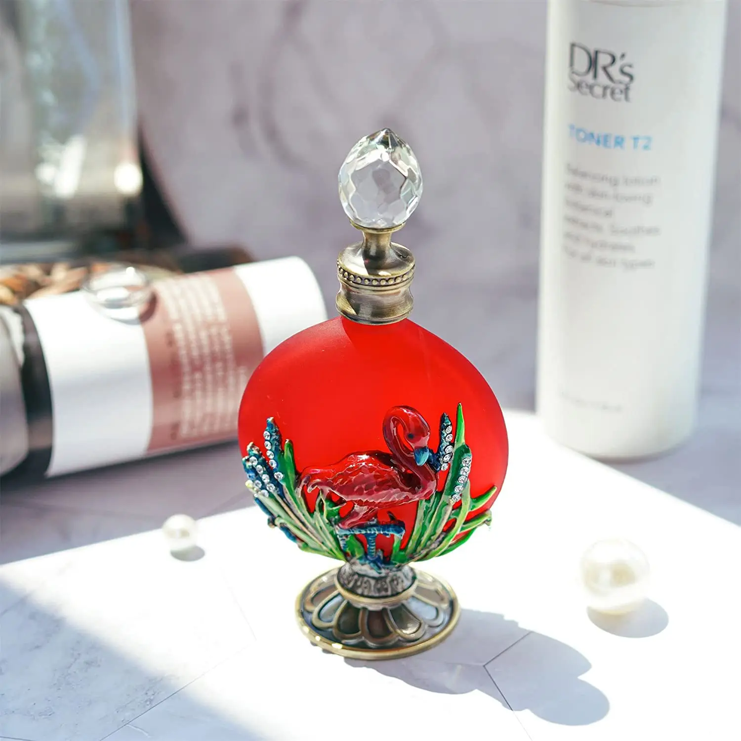 

H&D Red Flamingo Perfume Bottles Empty Vintage Decorative Refillable Crystal Glass Perfume Bottle(30ML)