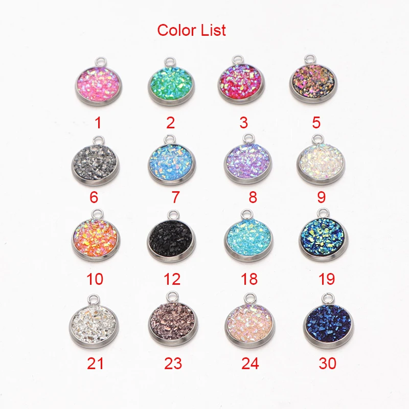 40pcs/lot Sparking Glitter Faux Cabochon Charms Stainless Steel DIY Pendant For Jewelry Making Wholesale