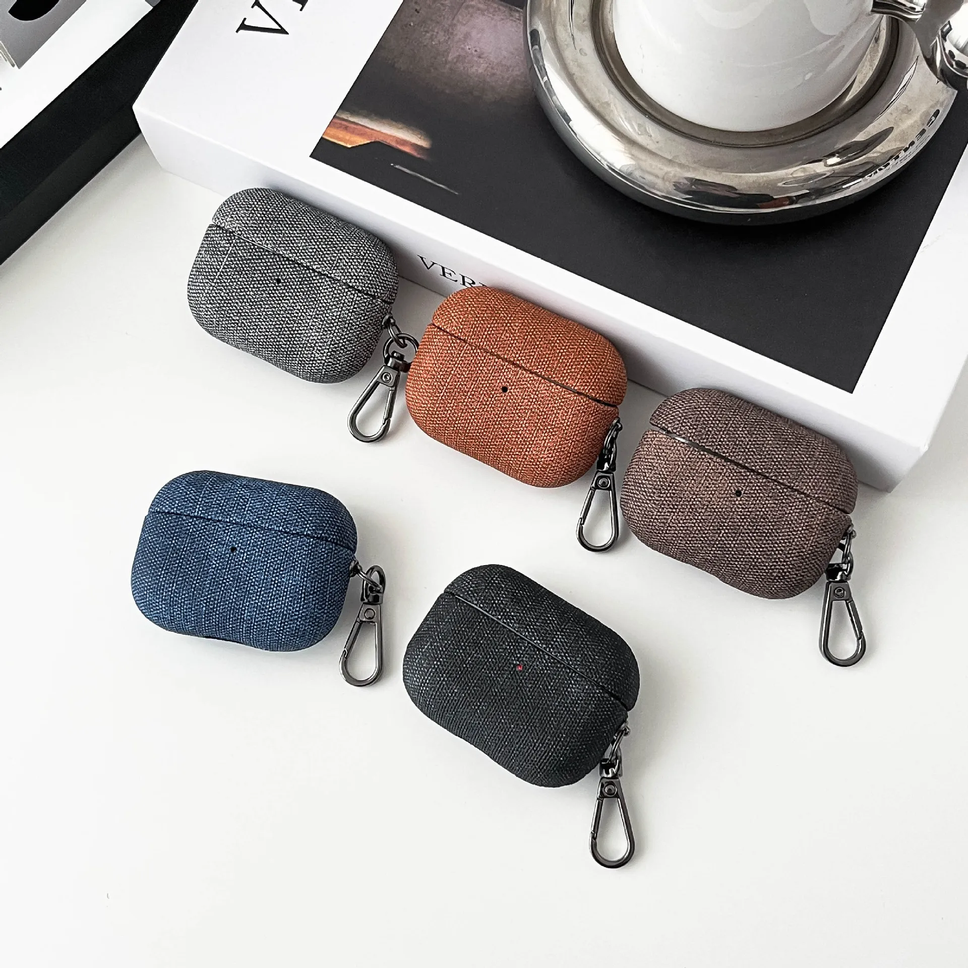 Airpods Pro2 Protective Case Fabric Airpods3/2 Protective Case Denim Headphone Case PU Leather Business Simple Fashion