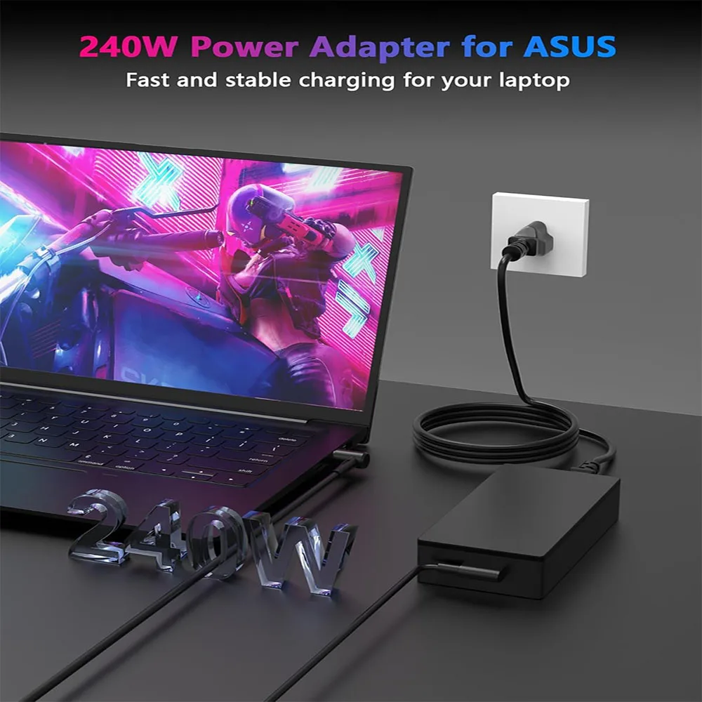 Зарядное устройство для ноутбуков ASUS 240 Вт: TUF A15, A16, A17, F15, F16, F17 Dash, F15 ROG Strix G15, G16, G17, Zephyrus G14, G15, M16, Flow, X16 (адаптер переменного тока)