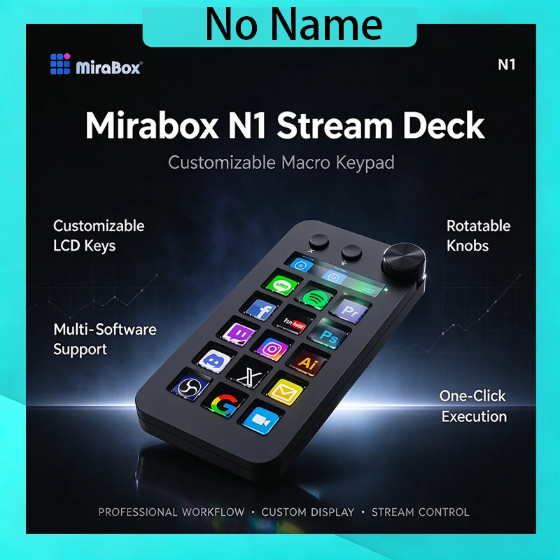 Mirabox N1 Stream Deck Macro Keyboard Visual Console Controller for PC Gaming Streaming OBS Photoshop Music Production Black