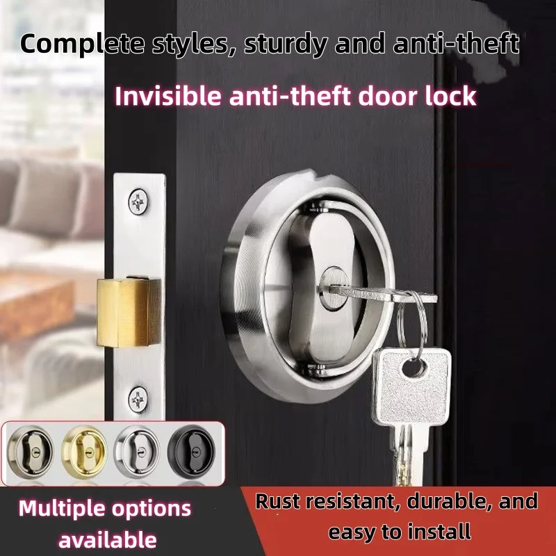 Stainless Steel Double-Sided Pull Ring Lock With Key Sliding Door Lock Invisible Door Lock Multiple Types Available